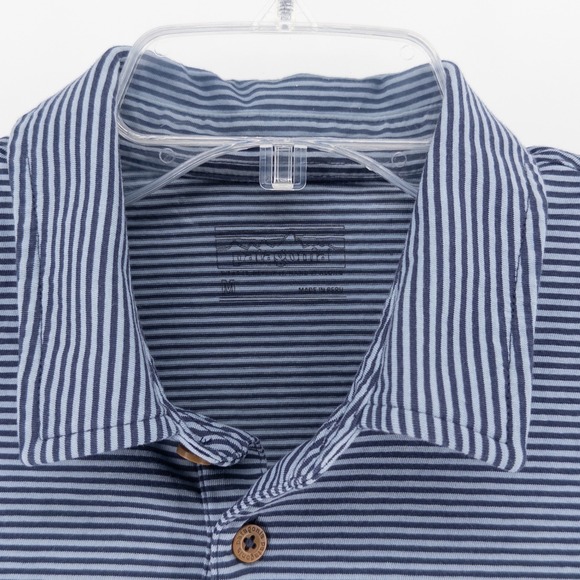 Patagonia Mens Med Daily Polo Shirt Blue Striped Short Sleeve Pocket Gorpcore - Picture 4 of 8
